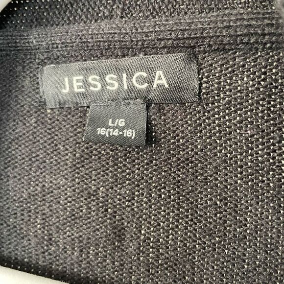 [L] Jessica Black Holiday Cardigan with Creme & Red Fair Isle Snowflake Print - Picture 10 of 10